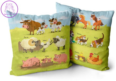 Polštářek naučný s potiskem - Zvířecí rodiny