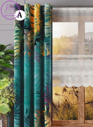 Tištěný dekorační závěs kusový 150x250cm W-Adonis tyrkys SKLADEM