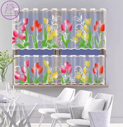 Metrážové vitrážkové záclony s malovaným motivem W-Tulipány