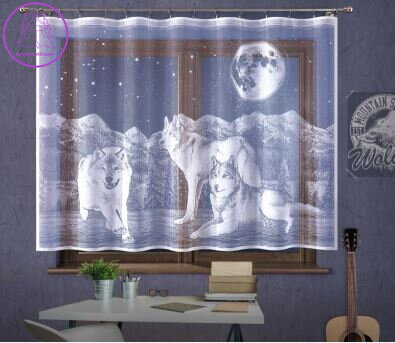 Záclona dětská bílá 320x140cm W-E73600 Vlci SKLADEM