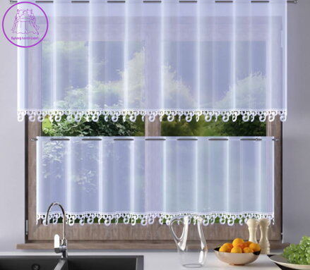 Metrážové vitrážkové záclony voál bílé s krajkou W-Anna