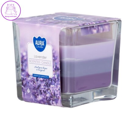  Sklo hranol 80x80 mm tříbarevná vonná svíčka - Lavender ( 33290 )