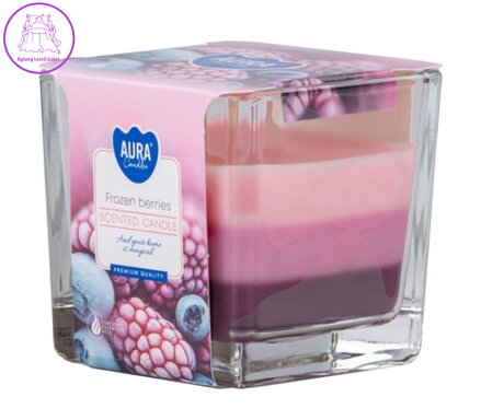 Sklo hranol 80x80 mm tříbarevná vonná svíčka - Frozen Berries ( 36136 )