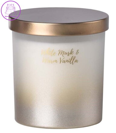 Emocio sklo 80x90 mm s plechovým víčkem vonná svíčka, v dárkové krabičce White Musk & Warm Vanilla ( 36391 )