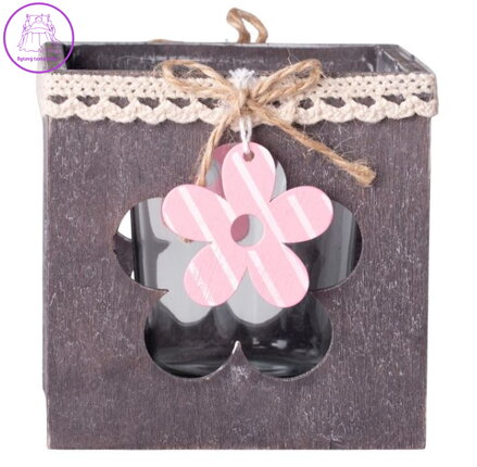 Svícen dřevo Kytička na čajovou svíčku přírodní růžová 85 mm ( 39005 )