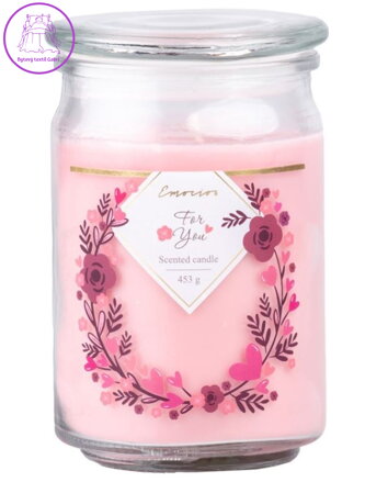 Emocio Sklo se skleněným víčkem For You, růžová vonná svíčka 93x142 mm ( 40025 )