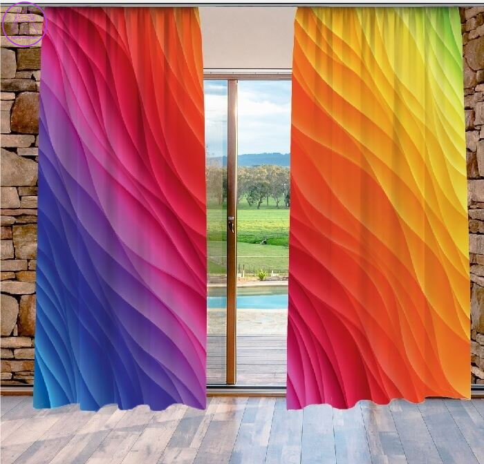 Závěsy dekorační tištěné 2x140x250cm - Barevné vlny