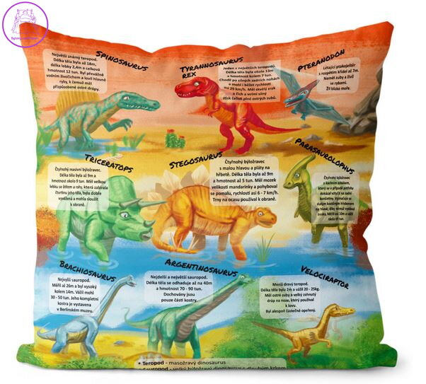 Polštářek naučný s potiskem - Encyklopedie Dinosaurů