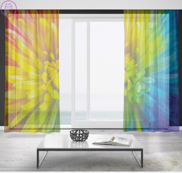 Záclony s 3D potiskem 2x150x250cm - Duhový květ