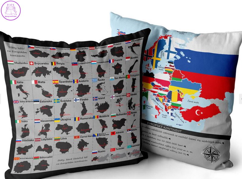 Polštářek naučný s potiskem - Hlavní města