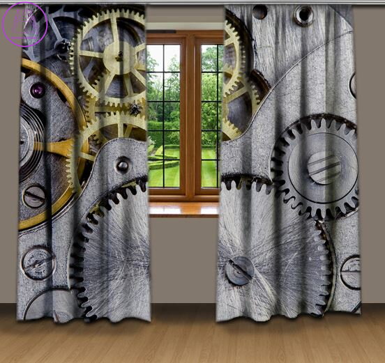 Závěsy dekorační tištěné 2x140x250cm - Hodinový strojek