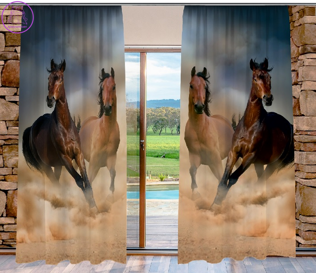 Zatemňovací závěsy tištěné black out 2x140x250cm - Koně