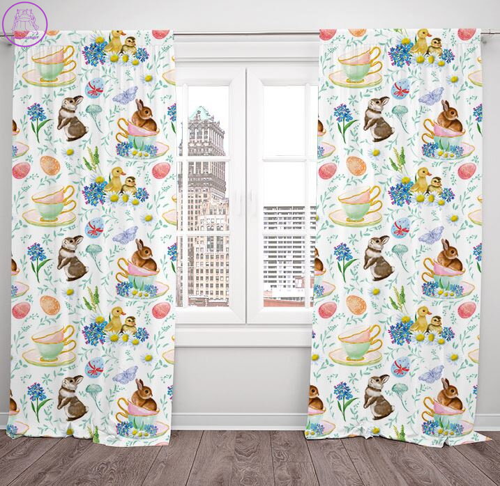 Závěsy dekorační velikonoční tištěné 2x140x250cm - Velikonoční králíčci