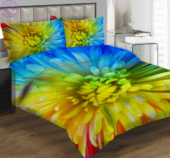 Povlečení z moderního materiálu Interlock fototisk 3D efekt - Duhový květ