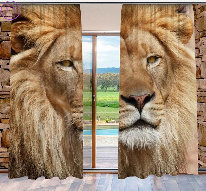 Zatemňovací závěsy tištěné black out 2x140x250cm - Lví pohled