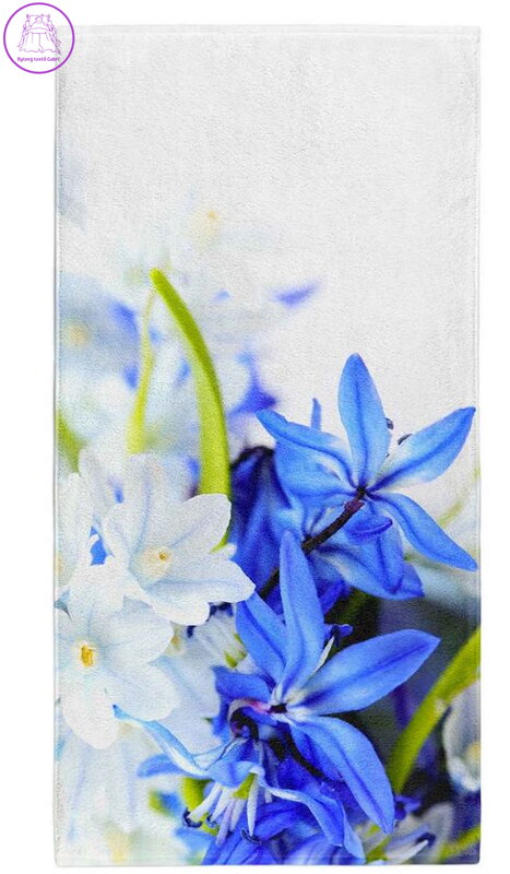 Osuška s potiskem 70x140cm - Modré a bílé květy