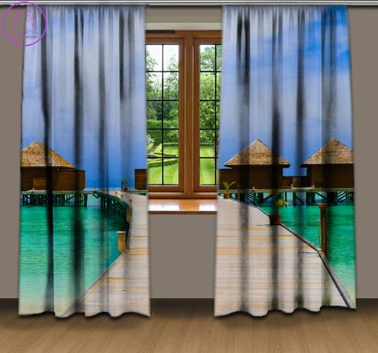 Zatemňovací závěsy tištěné black out 2x140x250cm - Molo k moři