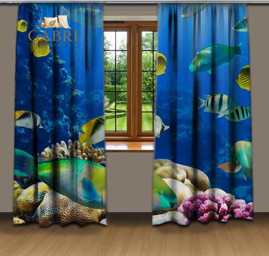 Závěsy dekorační tištěné 2x140x250cm - Mořské dno