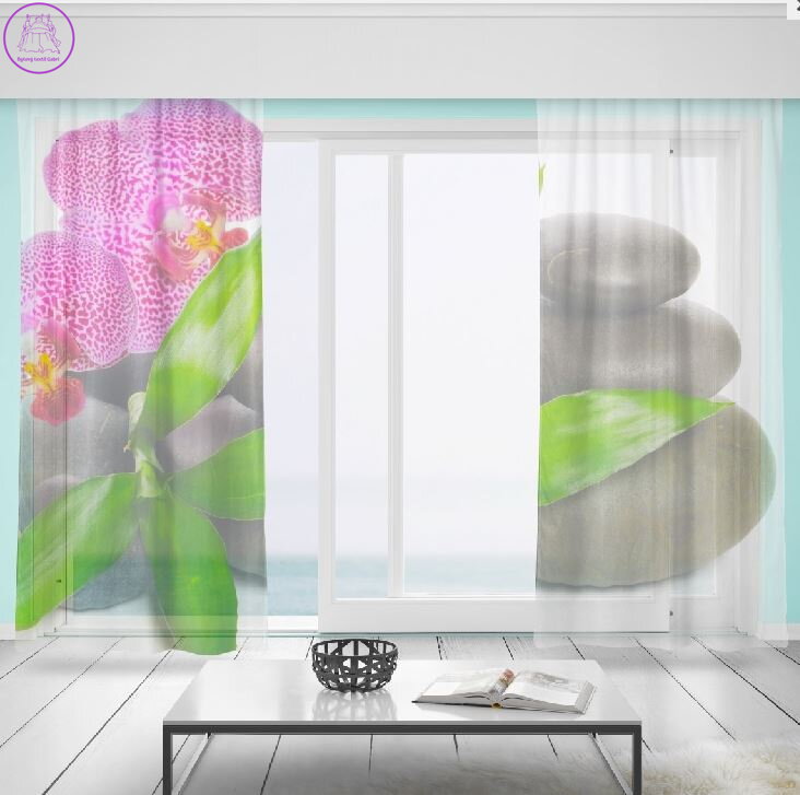 Záclony s 3D potiskem 2x150x250cm - Orchidej na kamenech