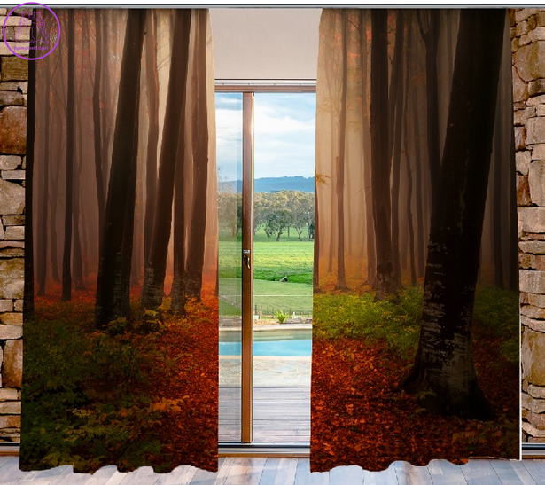 Zatemňovací závěsy tištěné black out 2x140x250cm - Les na podzim