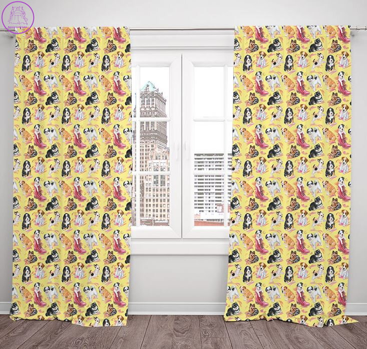 Závěsy dekorační tištěné 2x140x250cm - Puppies ( štěňátka )