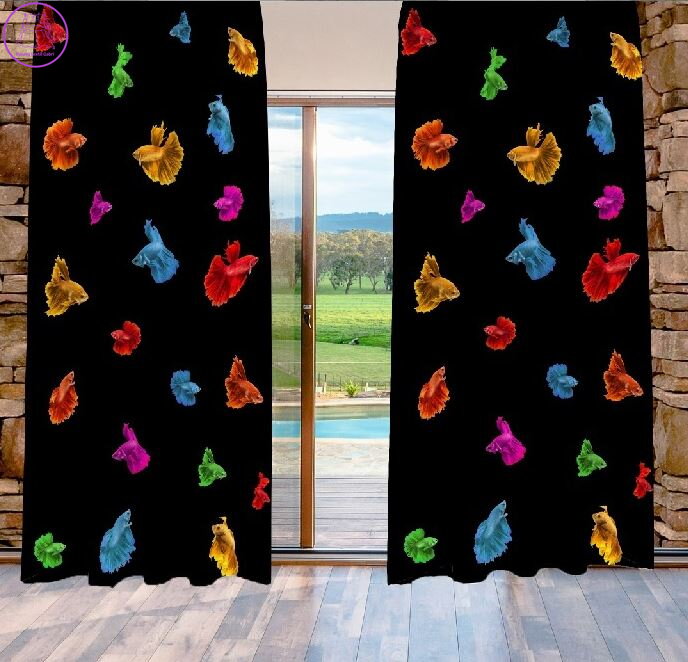 Závěsy dekorační tištěné 2x140x250cm - Barevné rybky