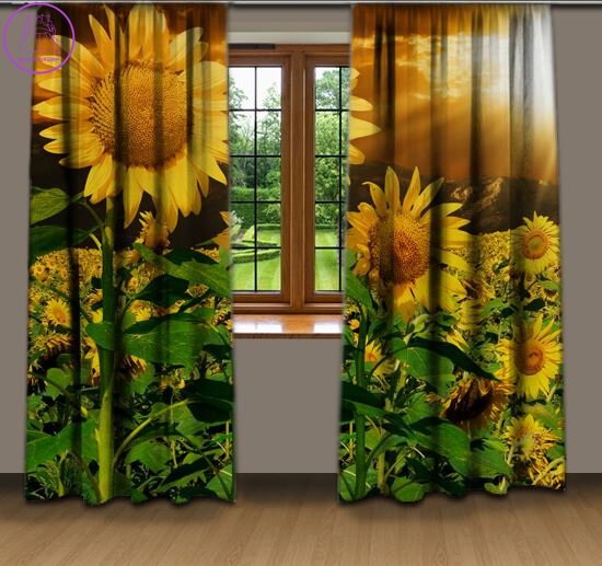 Zatemňovací závěsy tištěné black out 2x140x250cm - Slunečnice