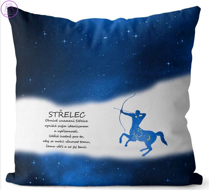 Polštářek se znamením zvěrokruhu 40x40cm - Střelec (23.11. - 21.12.)  modrý