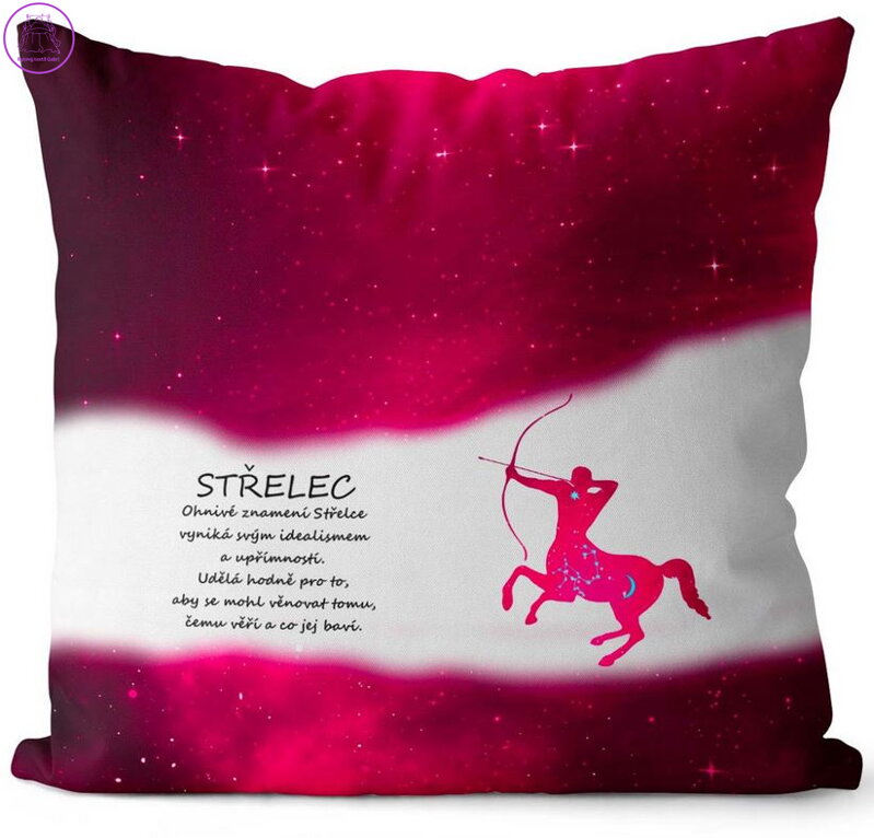 Polštářek se znamením zvěrokruhu 40x40cm - Střelec (23.11. - 21.12.) červený