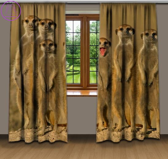 Zatemňovací závěsy tištěné black out 2x140x250cm - Surikaty