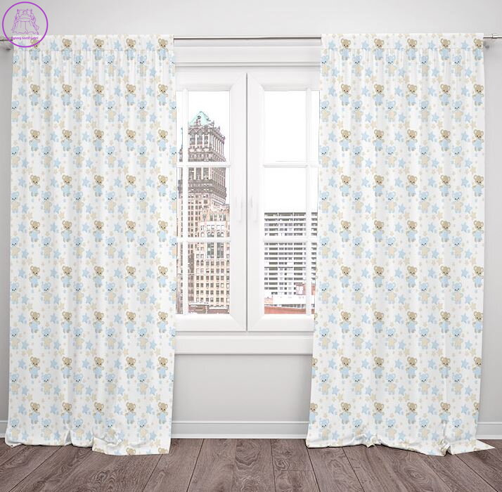 Zatemňovací závěsy tištěné black out dětské 2x140x250cm - Teddy bear blue