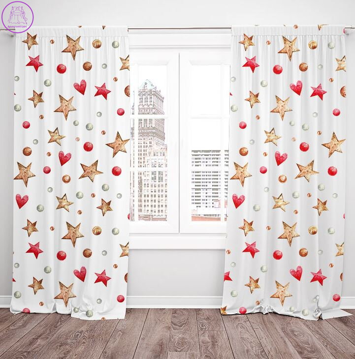 Závěsy dekorační vánoční tištěné 2x140x250cm - Vánoční hvězdy