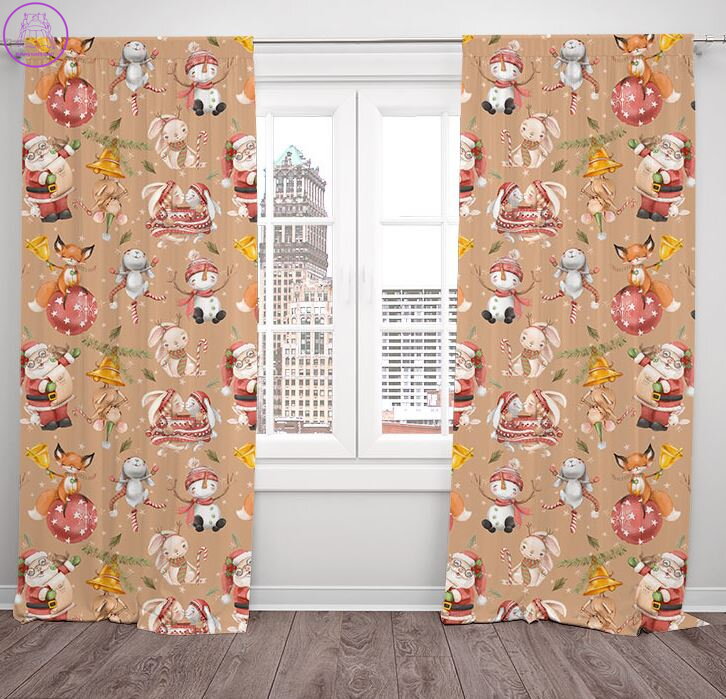  Závěsy dekorační vánoční tištěné 2x140x250cm - Vánoční zvířátka