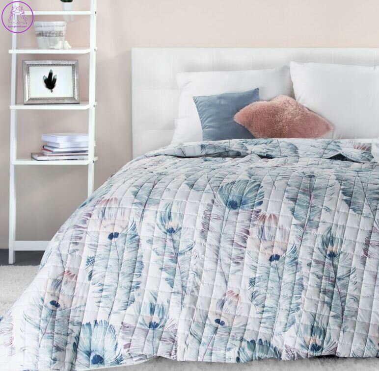 Přehoz na postel s potiskem 200x220cm Euf - Chon Pioro bílá/modrý SKLADEM