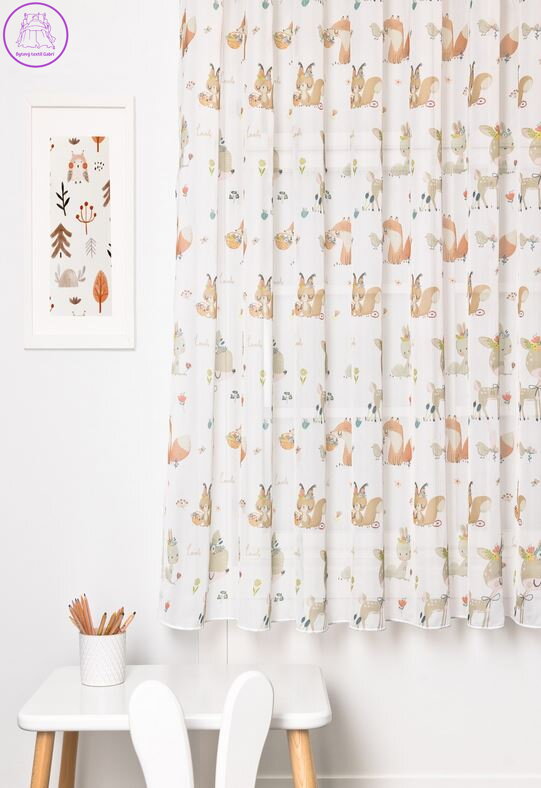 Metrážová dětská záclona voál tištěná výška 180cm Lag-Woody 01-2026