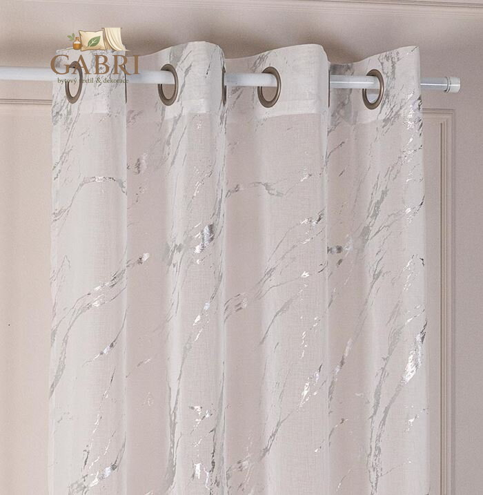 Záclona kusová se stříbrným potiskem 140x250cm na kroužky Gabri-Marma 2026