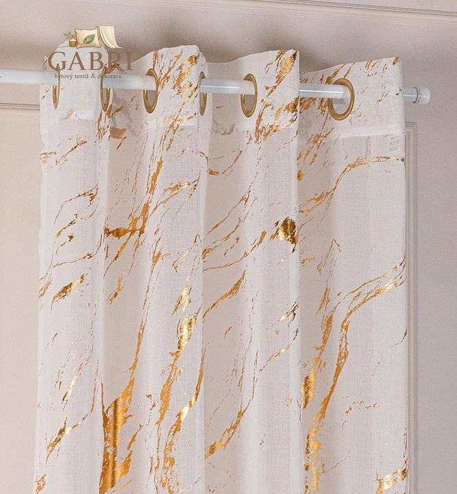 Záclona kusová se zlatým potiskem 140x250cm na kroužky Gabri-Marma 2026