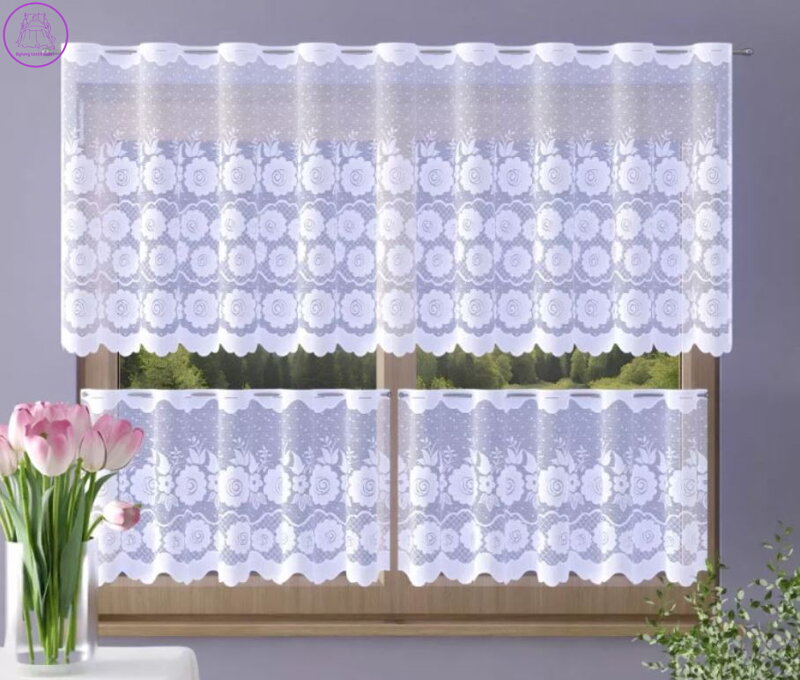 Metrážové vitrážkové záclony bílé s motivem W-Betilia