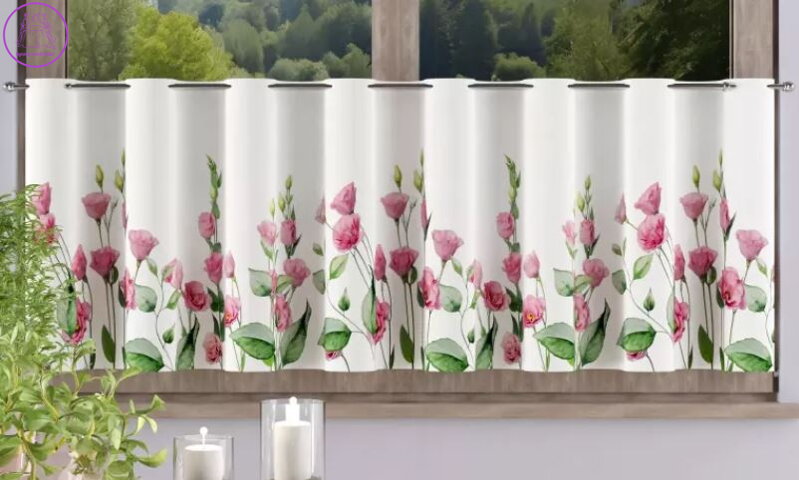 Metrážové vitrážkové záclony voál bílé s tištěným motivem W-Kvítka