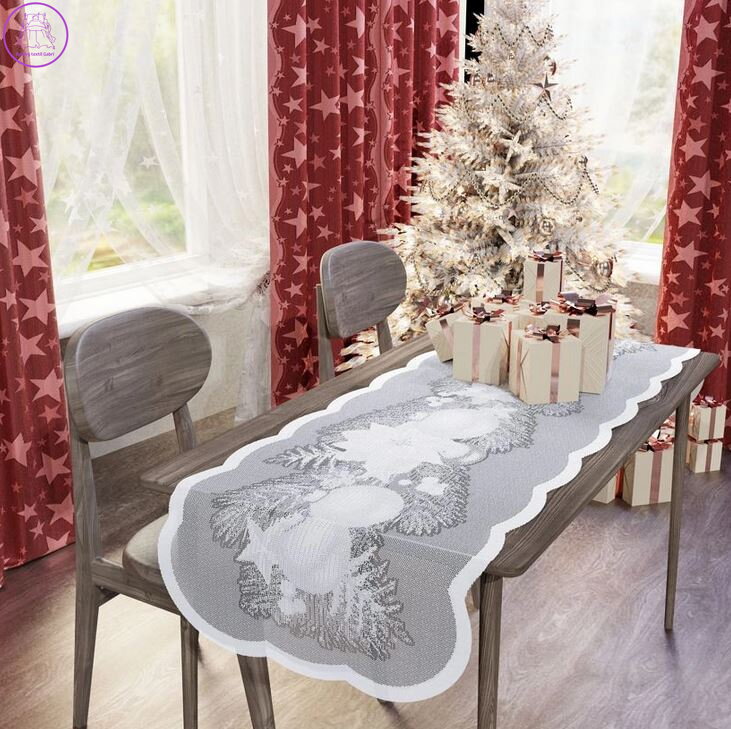 Ubrus žakárový bílý běžník vánoční 50x150cm W-Girlanda SKLADEM