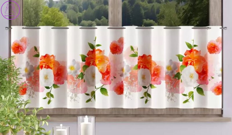 Metrážové vitrážkové záclony voál bílé s tištěným motivem W-Květy