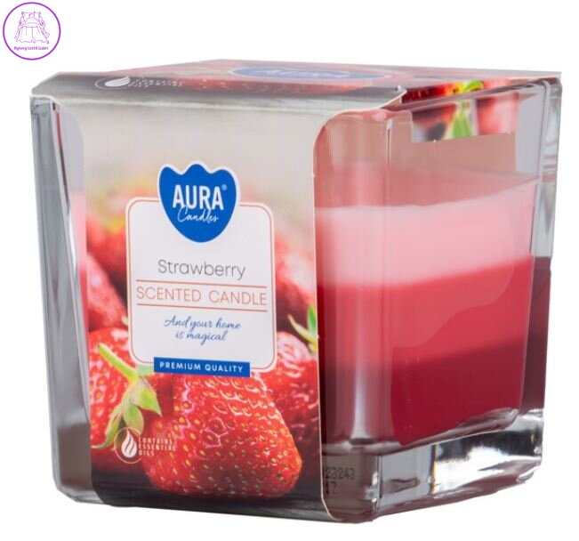 Sklo hranol 80x80 mm tříbarevná vonná svíčka - Strawberry ( 33289 )