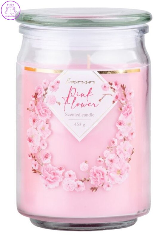 Emocio Sklo se skleněným víčkem Pink Flower vonná svíčka 93x142 mm ( 41659 )