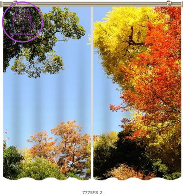 Black out závěsy 3D nebo voálové záclony 3D motiv 7775 Podzimní stromy