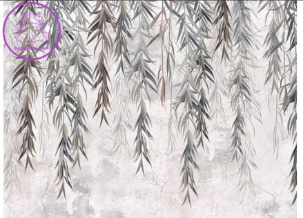  Vliesová fototapeta 360x270cm - FTNS 1255 Vrbové větve na šedé betonové zdi