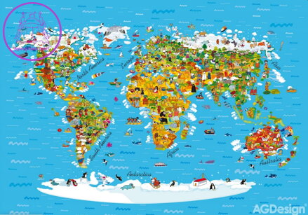 Dětská fototapeta standard papírová - FTS 1320 Mapa světa 360x254cm - 2022