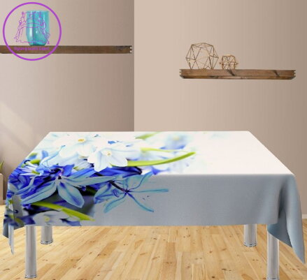 Ubrus s efektem 3D - Modré a bílé květy  více rozměrů
