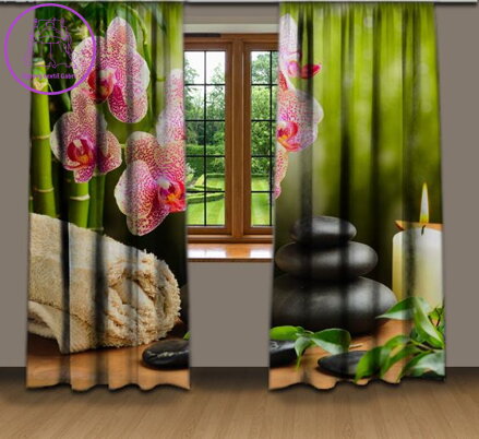 Zatemňovací závěsy black out 3D efekt 2x130x250cm - Květy s kameny