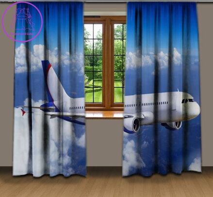 Závěsy 3D dekorační 2x140x250cm Letadlo