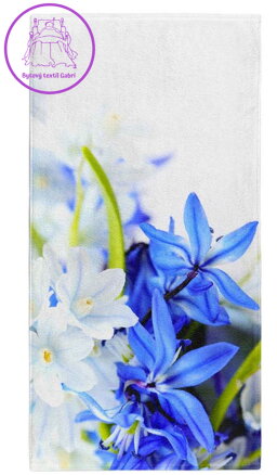 Osuška s potiskem 70x140cm - Modré a bílé květy